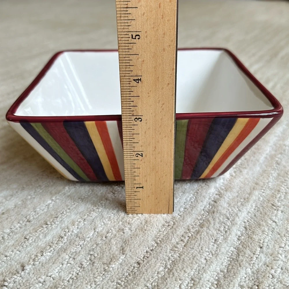 Pampered Chef Simple Additions Square Serving Bowl Stripes 7 1/4” x 3”